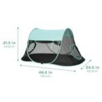 Kitty City Cat Play Tent size diagram: 46.5 inches wide, 24.5 deep and 21.5 high