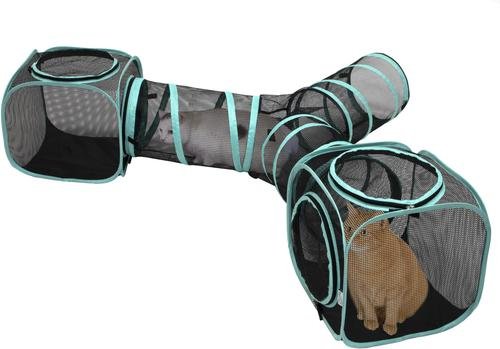 Kitty City Three-Way Play Tunnel with two cubes